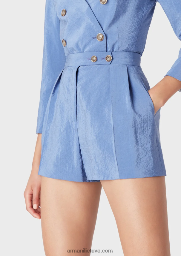 moterys žydros spalvos Armani skalbti techniniai-šilkiniai šortai su smiginiu 02482X261