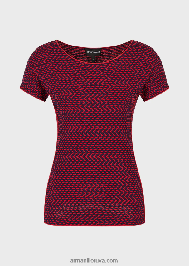 moterysArmani 3D efekto tamprus žakardo megztinis trumpomis rankovėmis 02482X470