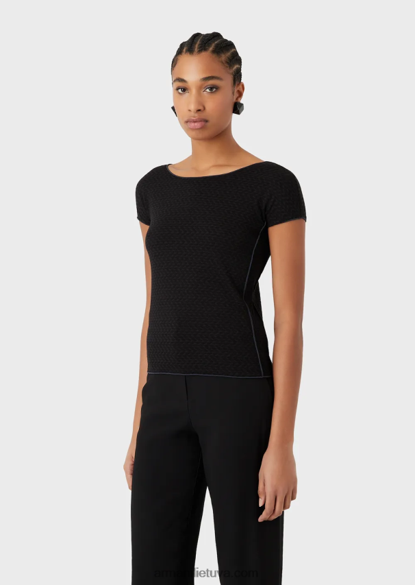 moterysArmani 3D efekto tamprus žakardo megztinis trumpomis rankovėmis 02482X470