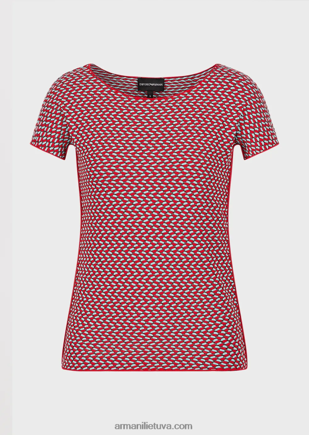 moterysArmani 3D efekto tamprus žakardo megztinis trumpomis rankovėmis 02482X472