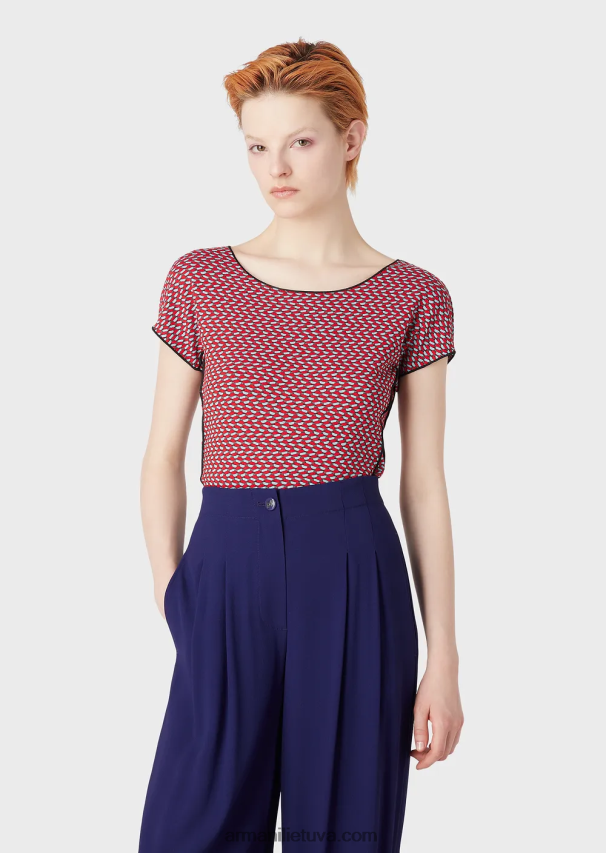 moterysArmani 3D efekto tamprus žakardo megztinis trumpomis rankovėmis 02482X472