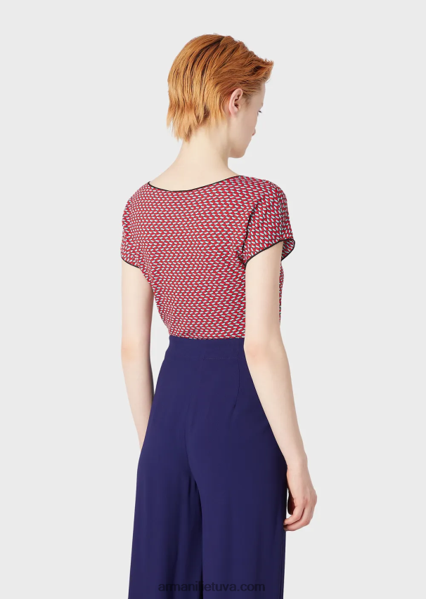 moterysArmani 3D efekto tamprus žakardo megztinis trumpomis rankovėmis 02482X472