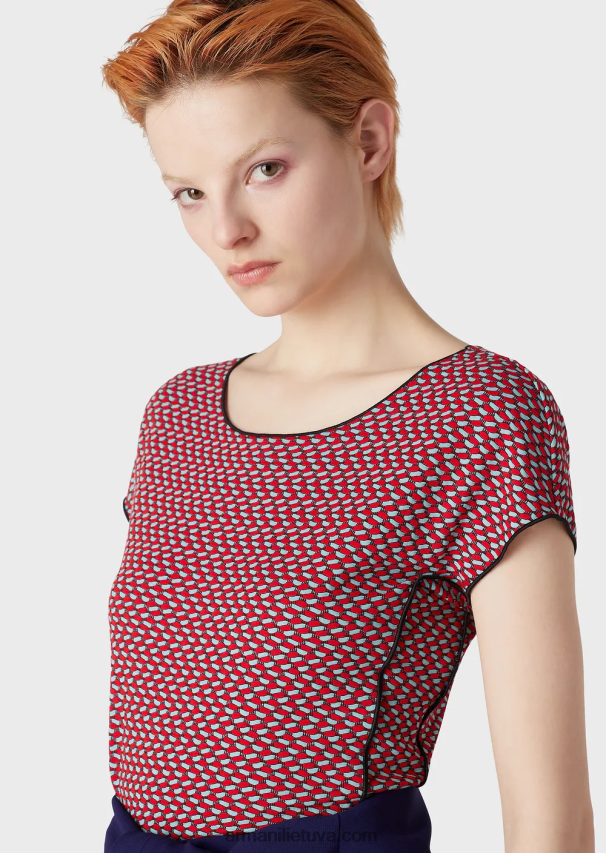 moterysArmani 3D efekto tamprus žakardo megztinis trumpomis rankovėmis 02482X472