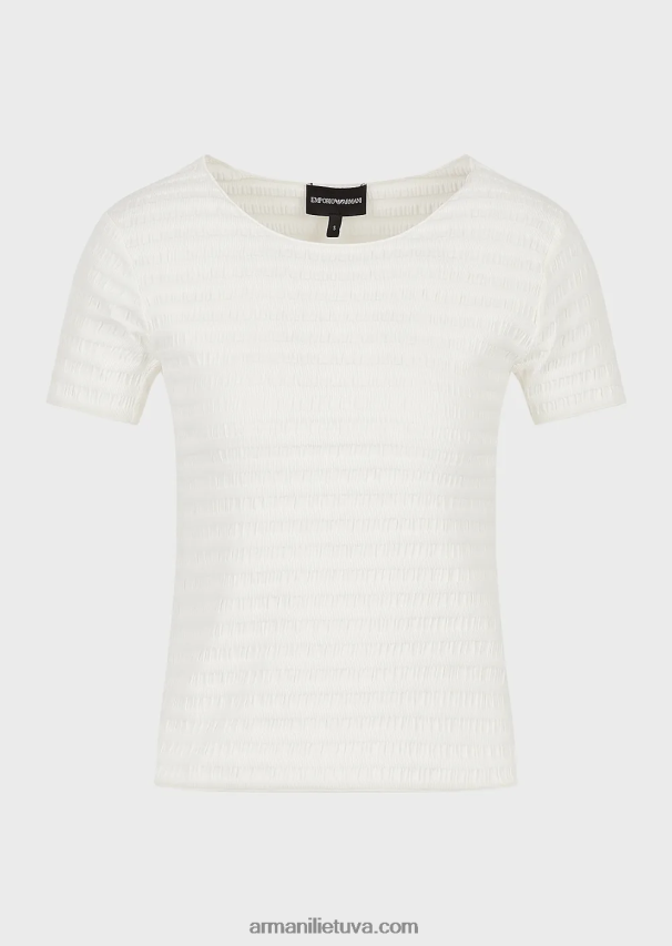 moterysArmani megztinis trumpomis rankovėmis iš ekologiško reljefinio žakardo megztinio 02482X474