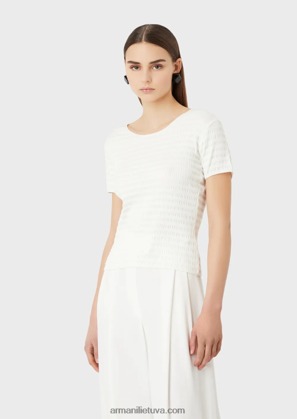 moterysArmani megztinis trumpomis rankovėmis iš ekologiško reljefinio žakardo megztinio 02482X474