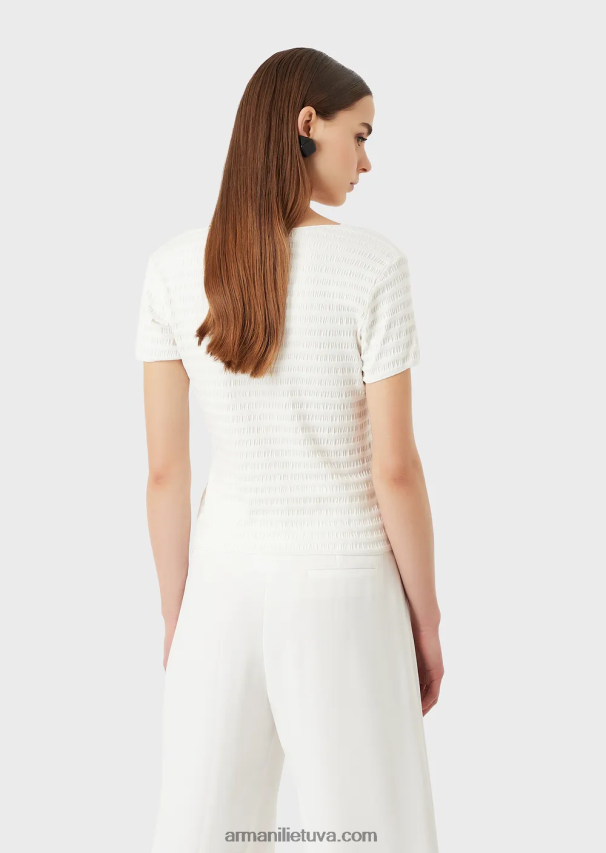 moterysArmani megztinis trumpomis rankovėmis iš ekologiško reljefinio žakardo megztinio 02482X474