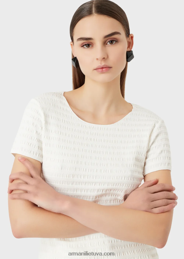 moterysArmani megztinis trumpomis rankovėmis iš ekologiško reljefinio žakardo megztinio 02482X474