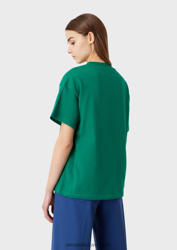 moterys žalias Armani tvarios kolekcijos ekologiški amerikietiško trikotažo marškinėliai su pleistru 02482X485