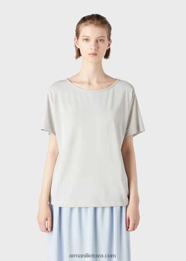 moterys balandis pilkas Armani tamprus megztinis-krepinis megztinis su raglano rankovėmis 02482X469