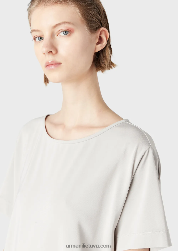 moterys balandis pilkas Armani tamprus megztinis-krepinis megztinis su raglano rankovėmis 02482X469