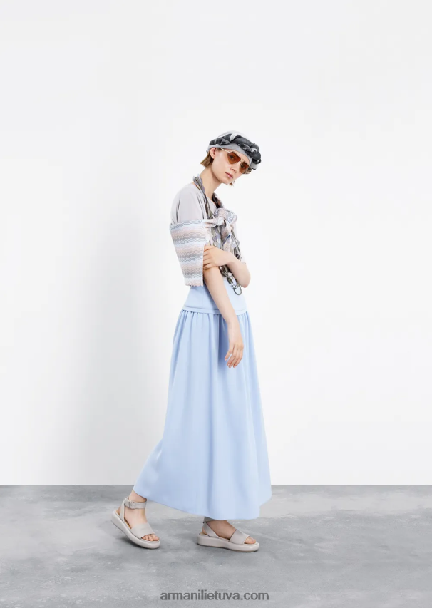 moterys balandis pilkas Armani tamprus megztinis-krepinis megztinis su raglano rankovėmis 02482X469