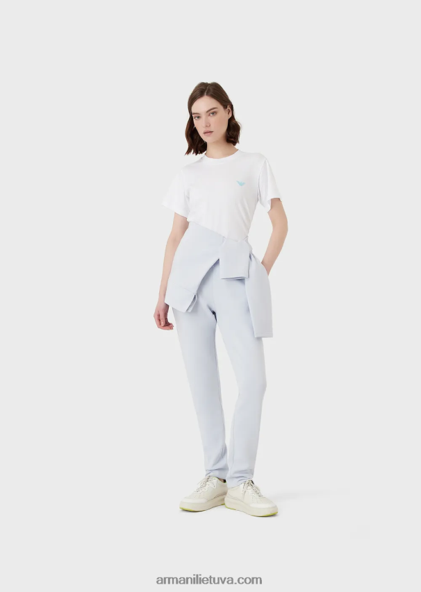 moterys baltas Armani ekologiški tamprūs džersio marškinėliai su per dideliu e pleistru ir spauda 02482X465