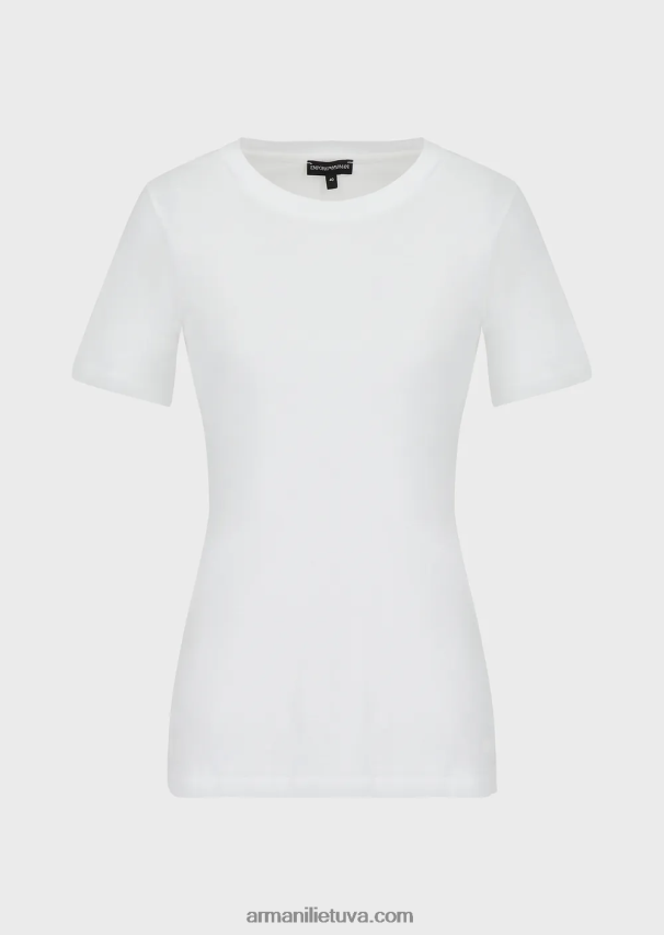 moterys baltas Armani marškinėliai su „pima-jersey“ įgulos kakleliu 02482X488