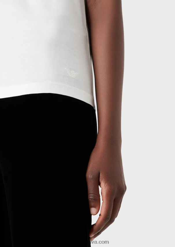 moterys baltas Armani marškinėliai su „pima-jersey“ įgulos kakleliu 02482X488