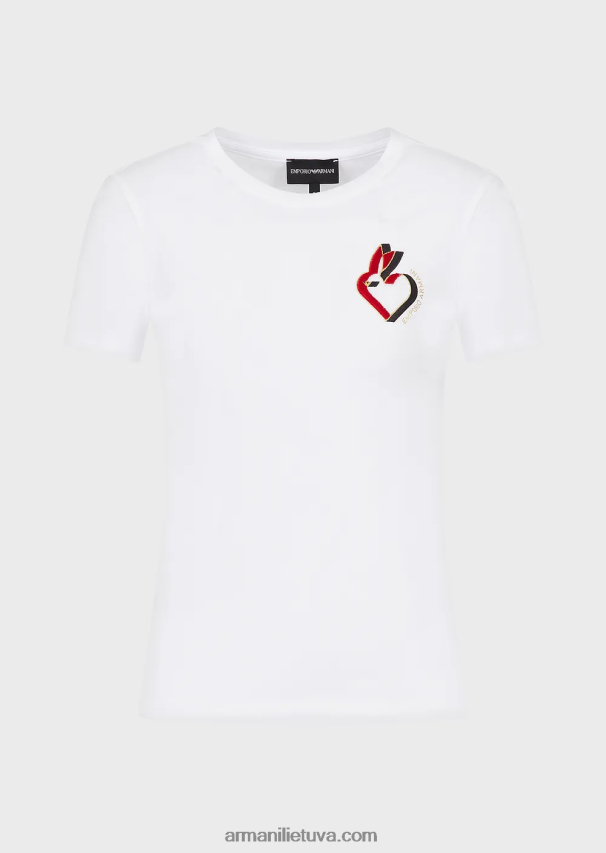 moterys baltas Armani tamprūs džersio marškinėliai su siuvinėjimais 02482X449