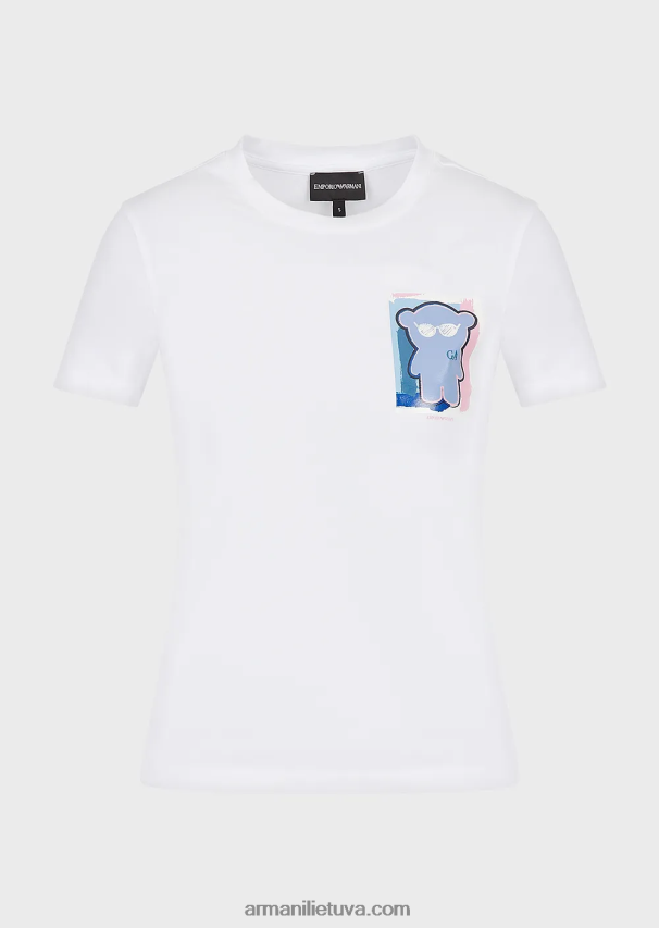 moterys baltas Armani tamprūs marškinėliai su manga meškiuko raštu 02482X454