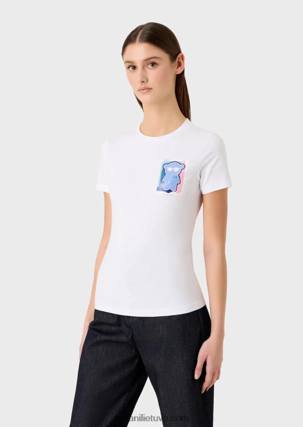 moterys baltas Armani tamprūs marškinėliai su manga meškiuko raštu 02482X454