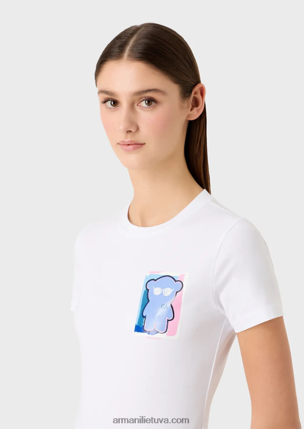 moterys baltas Armani tamprūs marškinėliai su manga meškiuko raštu 02482X454