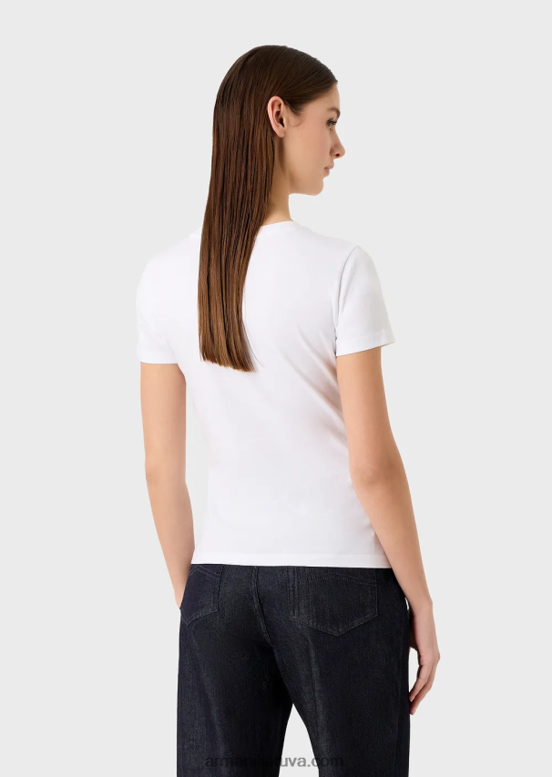 moterys baltas Armani tamprūs marškinėliai su per dideliu erelio raštu 02482X458