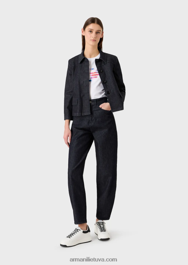 moterys baltas Armani tamprūs marškinėliai su per dideliu erelio raštu 02482X458