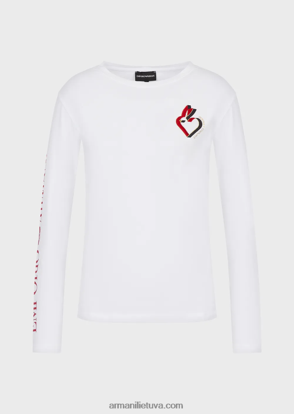 moterys baltas Armani tamprus džemperis su užrašais ir siuvinėjimais 02482X452