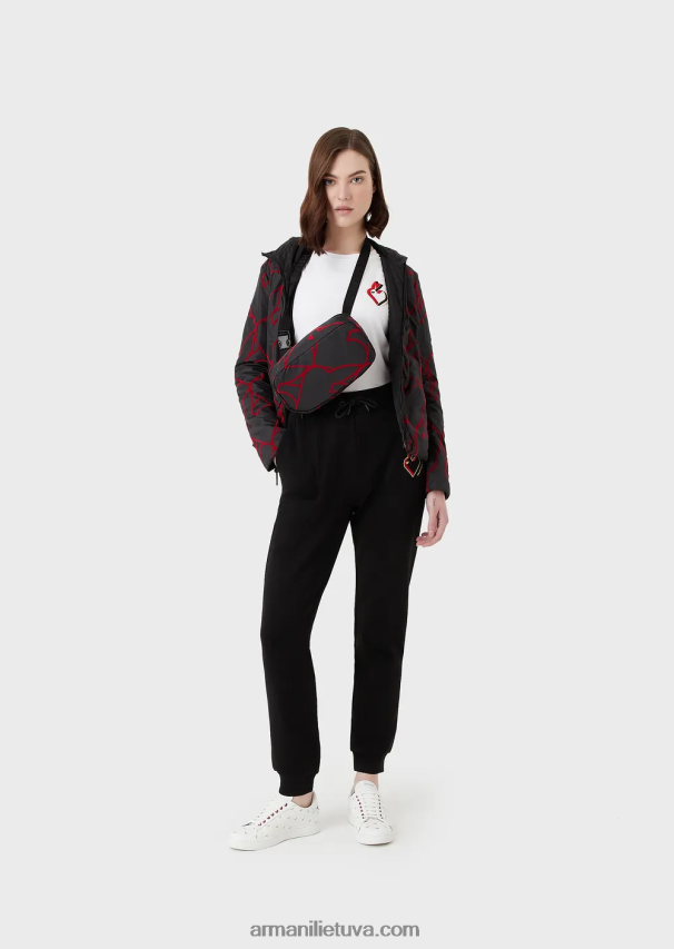 moterys baltas Armani tamprus džemperis su užrašais ir siuvinėjimais 02482X452