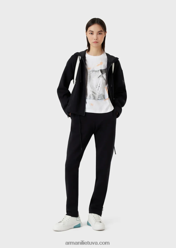 moterys baltas Armani vidutinio dydžio ekologiško trikotažo marškinėliai su stambiu marškinių raštu ir siuvinėjimu 02482X436