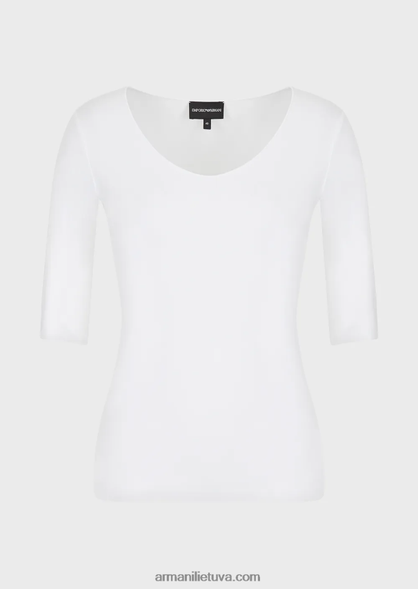 moterys baltas Armani viskozinis tamprus džemperis trijų ketvirčių ilgio rankovėmis 02482X480