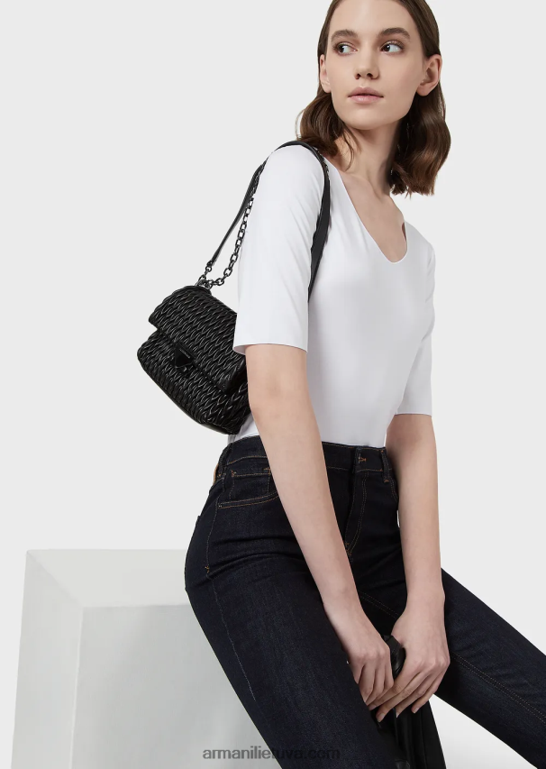 moterys baltas Armani viskozinis tamprus džemperis trijų ketvirčių ilgio rankovėmis 02482X480