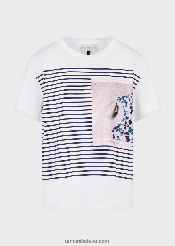 moterys dryžuotas Armani mare kapsulės kolekcijos marginti šviesaus trikotažo marškinėliai 02482X435