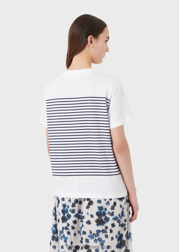 moterys dryžuotas Armani mare kapsulės kolekcijos marginti šviesaus trikotažo marškinėliai 02482X435