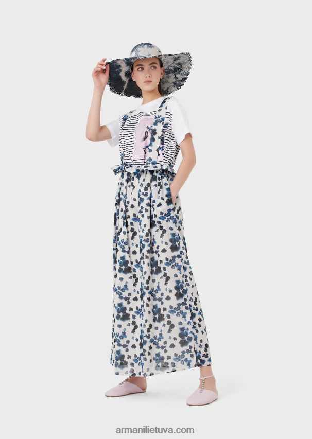 moterys dryžuotas Armani mare kapsulės kolekcijos marginti šviesaus trikotažo marškinėliai 02482X435