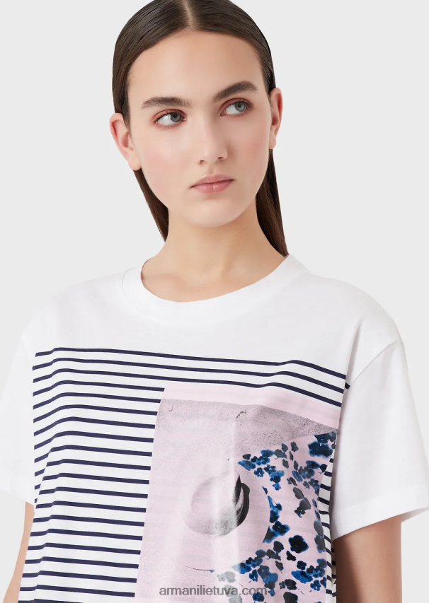 moterys dryžuotas Armani mare kapsulės kolekcijos marginti šviesaus trikotažo marškinėliai 02482X435