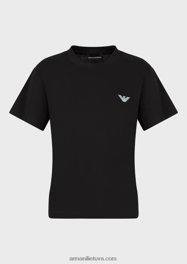 moterys juodas Armani ekologiški tamprūs džersio marškinėliai su per dideliu e pleistru ir spauda 02482X464