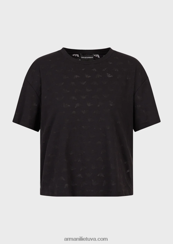 moterys juodas Armani kelionės būtiniausius daiktus dengiantys „Devore-jersey“ erelio marškinėliai 02482X445
