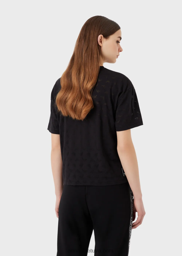 moterys juodas Armani kelionės būtiniausius daiktus dengiantys „Devore-jersey“ erelio marškinėliai 02482X445