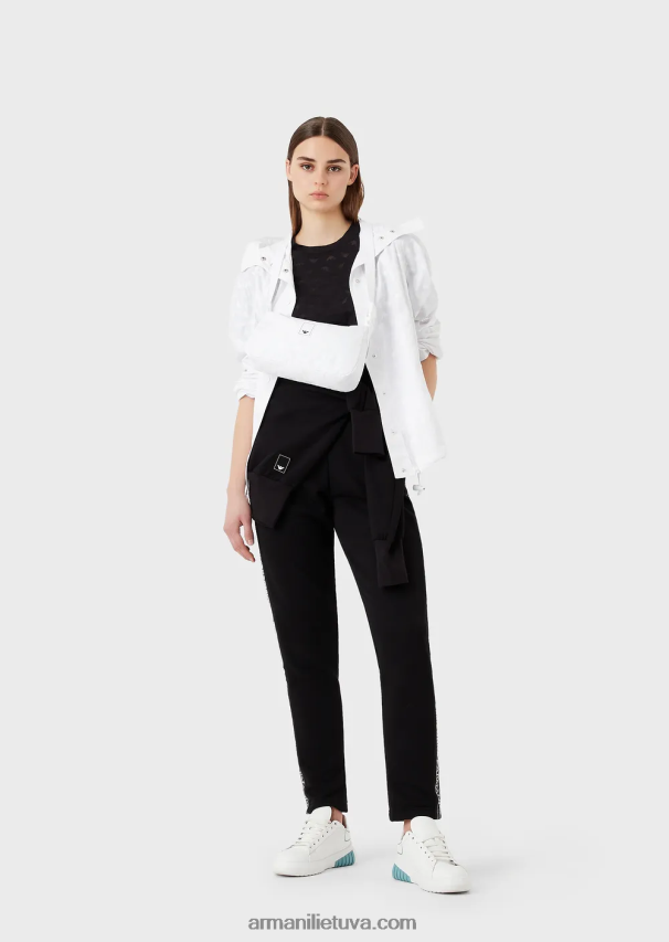 moterys juodas Armani kelionės būtiniausius daiktus dengiantys „Devore-jersey“ erelio marškinėliai 02482X445