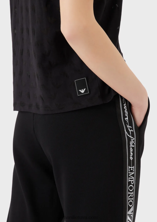 moterys juodas Armani kelionės būtiniausius daiktus dengiantys „Devore-jersey“ erelio marškinėliai 02482X445