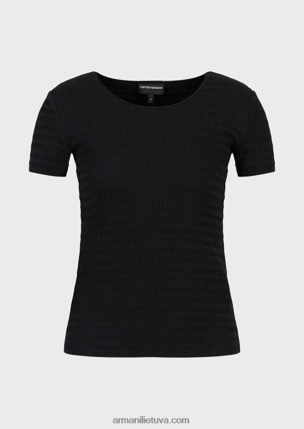 moterys juodas Armani megztinis trumpomis rankovėmis iš ekologiško reljefinio žakardo megztinio 02482X475