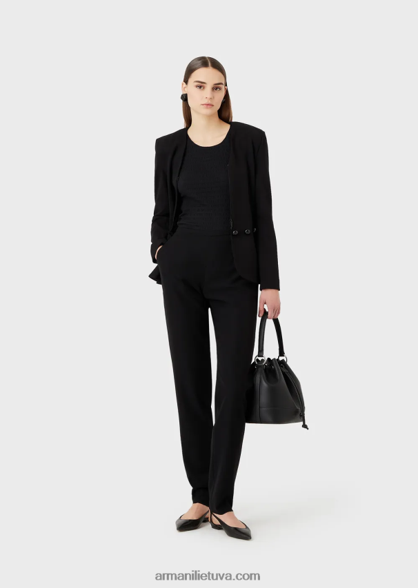 moterys juodas Armani megztinis trumpomis rankovėmis iš ekologiško reljefinio žakardo megztinio 02482X475