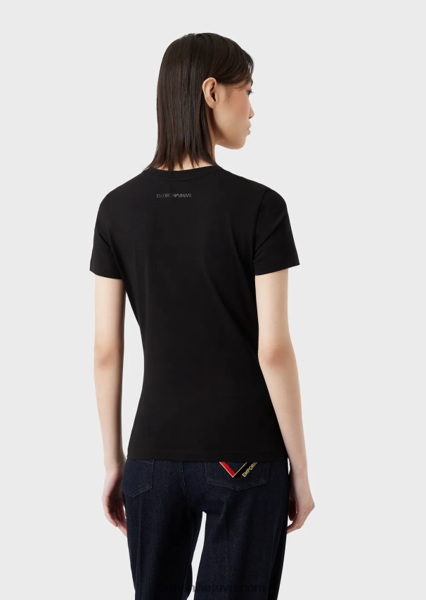moterys juodas Armani tamprūs džersio marškinėliai su siuvinėjimais 02482X448