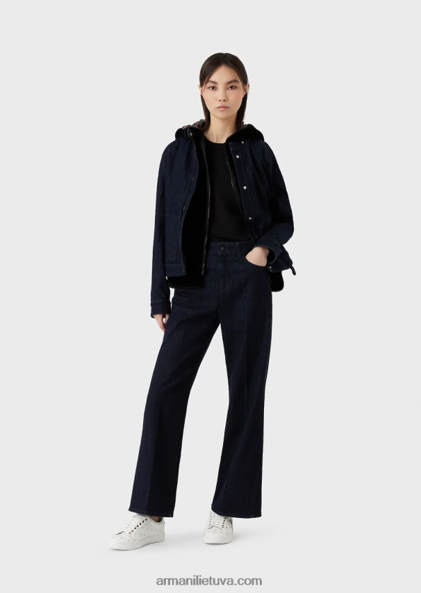 moterys juodas Armani tamprūs džersio marškinėliai su siuvinėjimais 02482X448