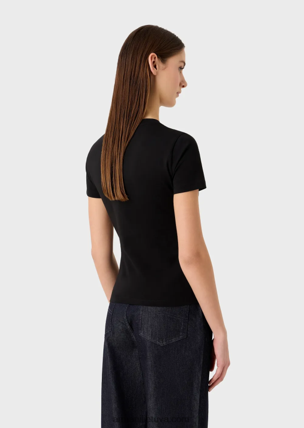 moterys juodas Armani tamprūs marškinėliai su manga meškiuko raštu 02482X453