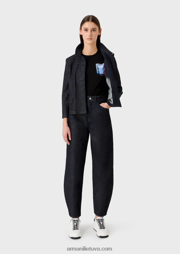 moterys juodas Armani tamprūs marškinėliai su manga meškiuko raštu 02482X453