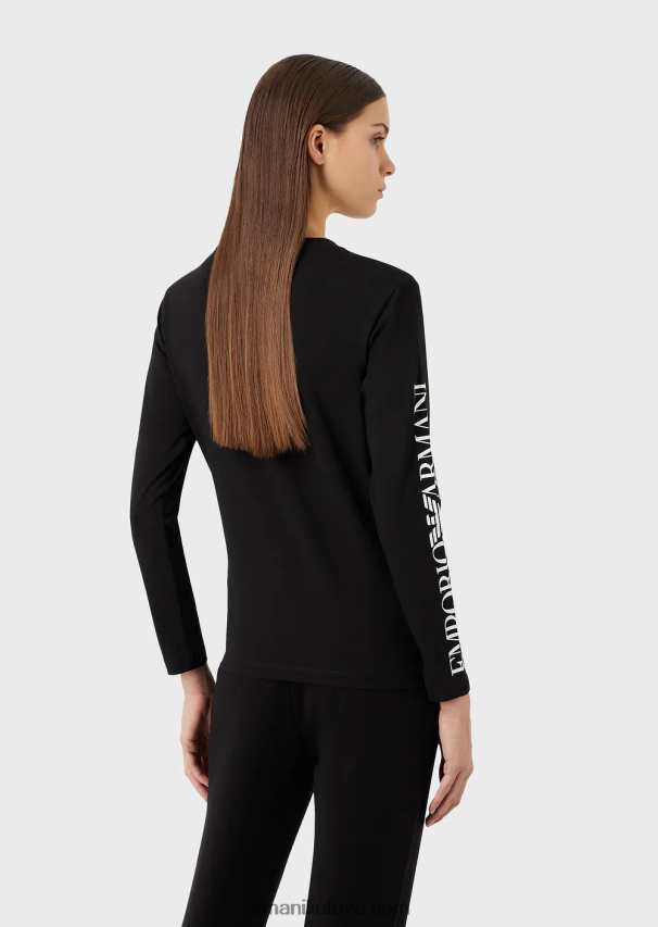 moterys juodas Armani tamprus džemperis su užrašais ir siuvinėjimais 02482X451