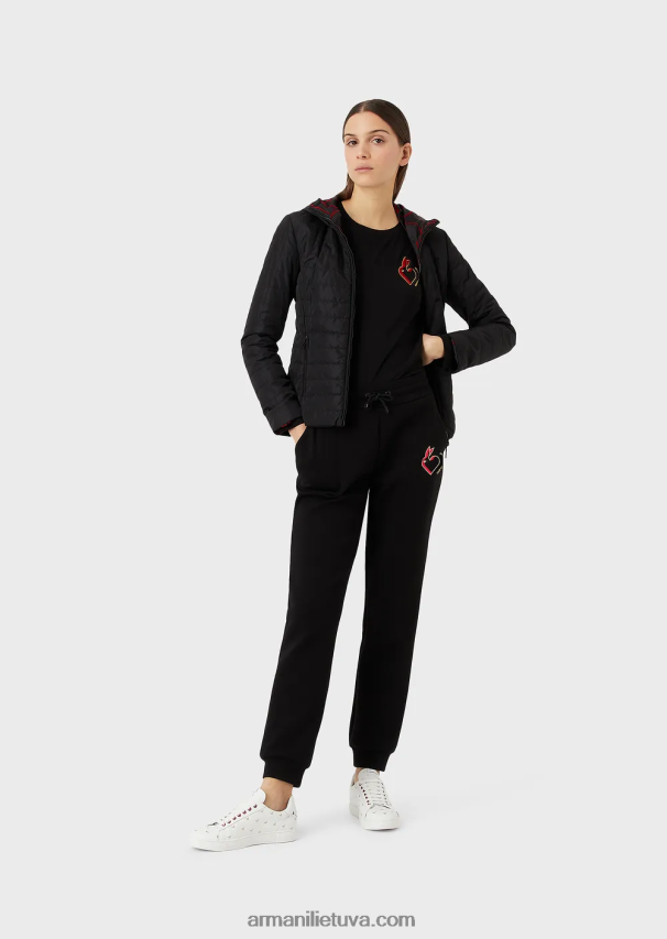 moterys juodas Armani tamprus džemperis su užrašais ir siuvinėjimais 02482X451