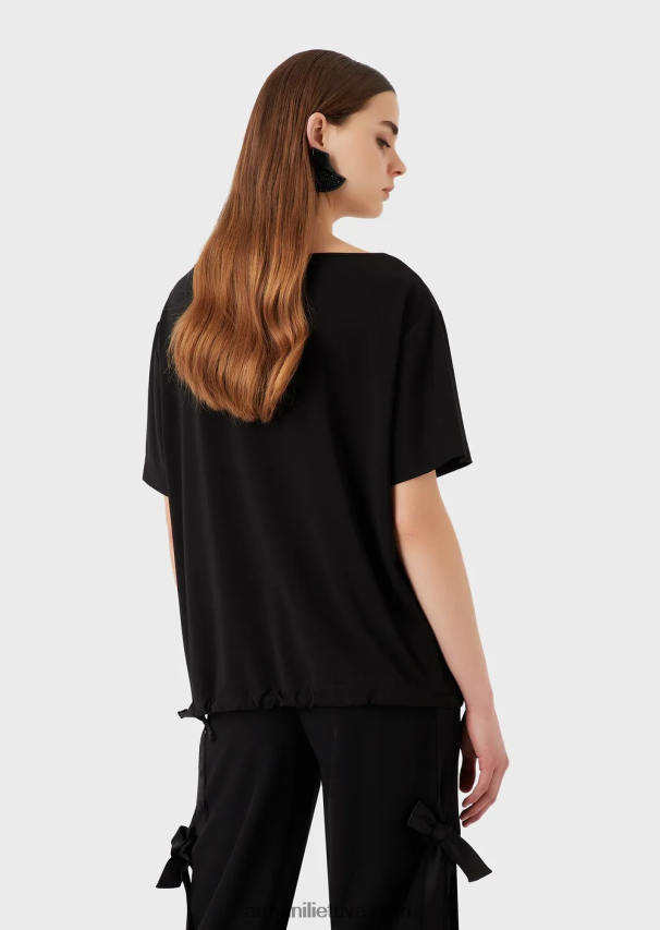 moterys juodas Armani tamprus megztinis-krepinis megztinis su raglano rankovėmis 02482X468