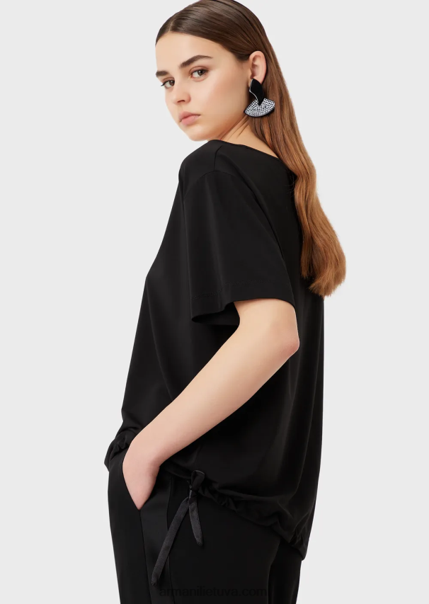 moterys juodas Armani tamprus megztinis-krepinis megztinis su raglano rankovėmis 02482X468