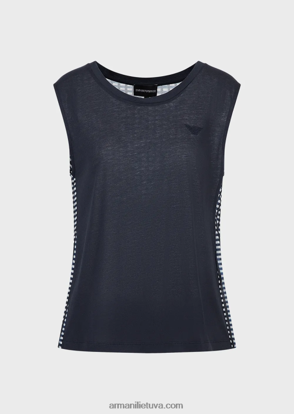 moterys mėlyna Armani minkštas ekologiškas trikotažas su logotipu ir spauda nugaroje 02482X428