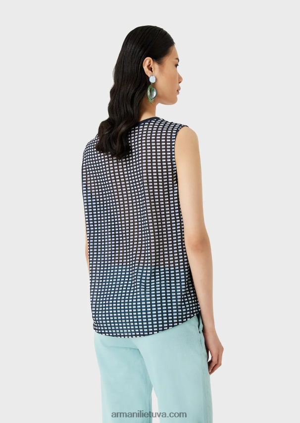 moterys mėlyna Armani minkštas ekologiškas trikotažas su logotipu ir spauda nugaroje 02482X428